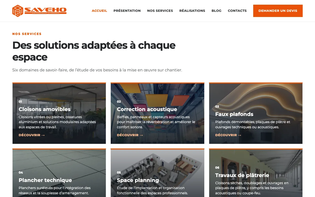 Site Saveho : les prestations d’aménagement présentées séparément
