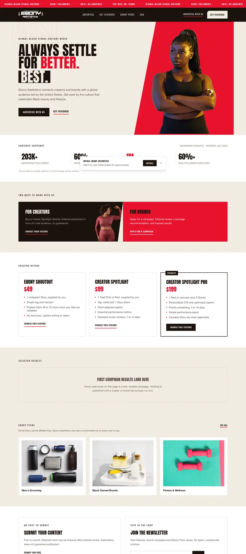 Ebony Aesthetics - Média, site média réalisé par Kreative Monster