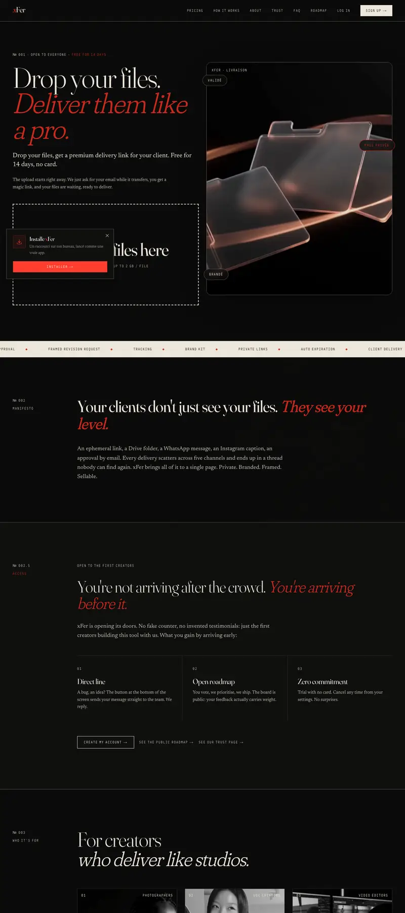 xFer - Livraison client, application web réalisé par Kreative Monster