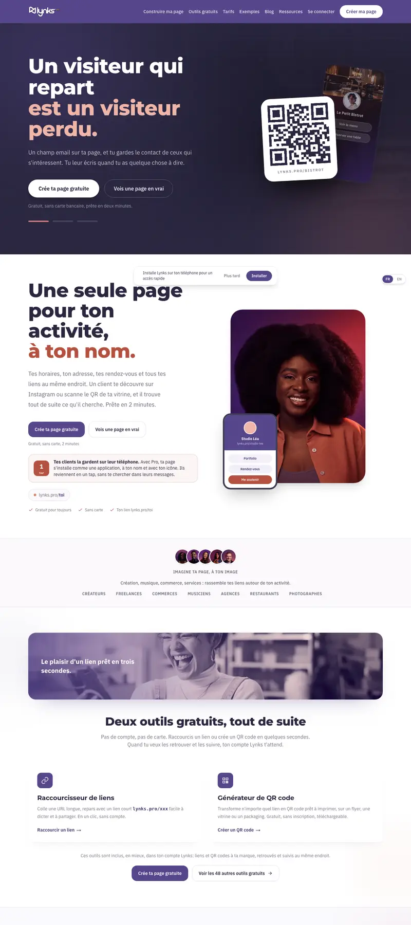 Lynks.Pro - Pages de liens, application web réalisé par Kreative Monster