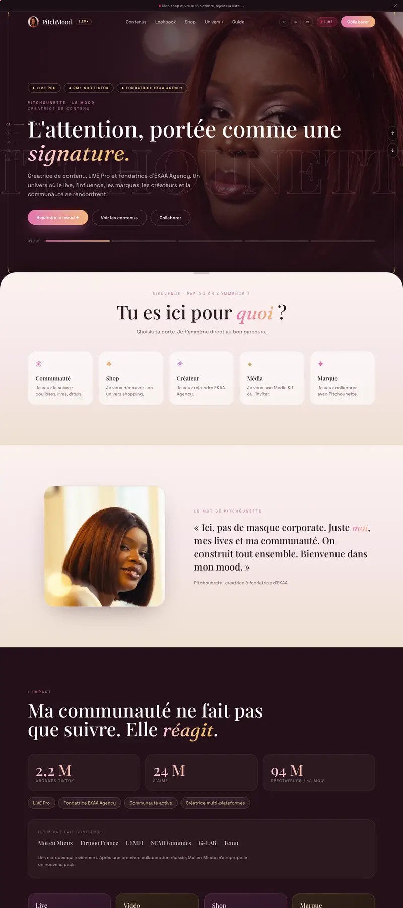 Pitchmood - Univers créateur, site vitrine réalisé par Kreative Monster