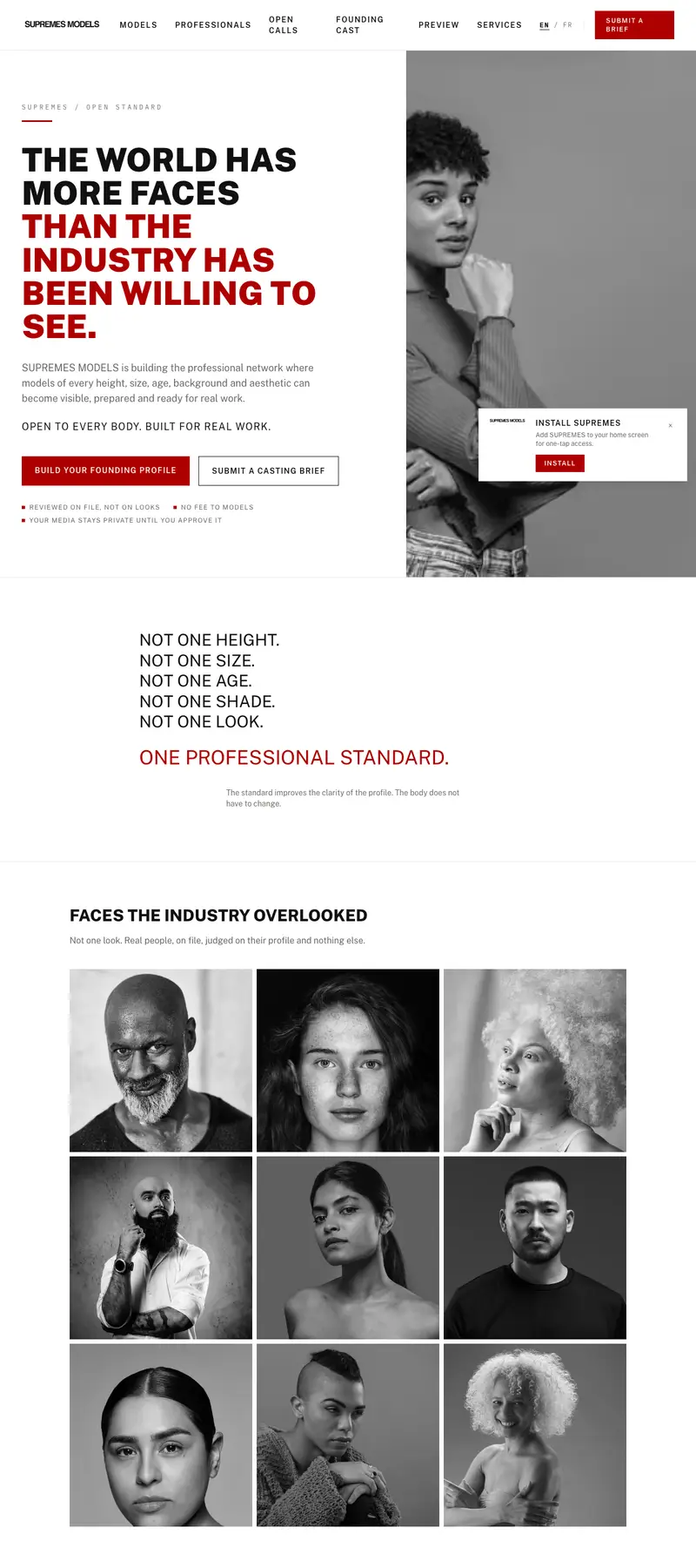 SUPREMES MODELS - Réseau mannequins, plateforme pro réalisé par Kreative Monster