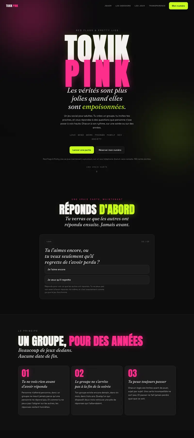 TOXIK PINK - Univers, site narratif réalisé par Kreative Monster
