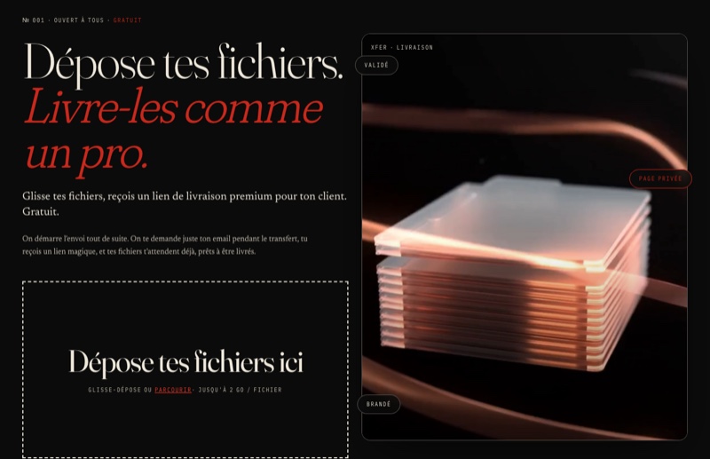 xFer - Livraison client, application web réalisé par Kreative Monster