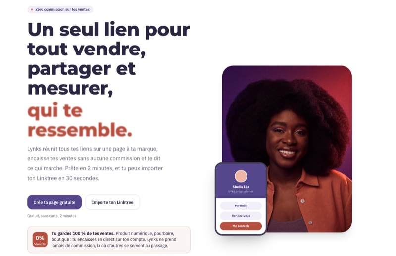Lynks.Pro - Pages de liens, application web réalisé par Kreative Monster