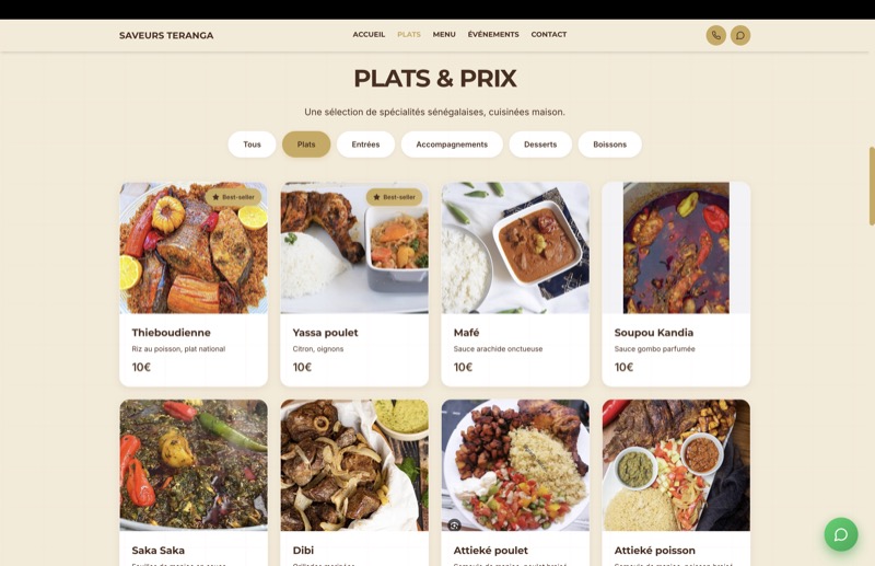 Saveurs Teranga - Restaurant, site vitrine + carte réalisé par Kreative Monster