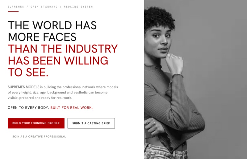 SUPREMES MODELS - Réseau mannequins, plateforme pro réalisé par Kreative Monster