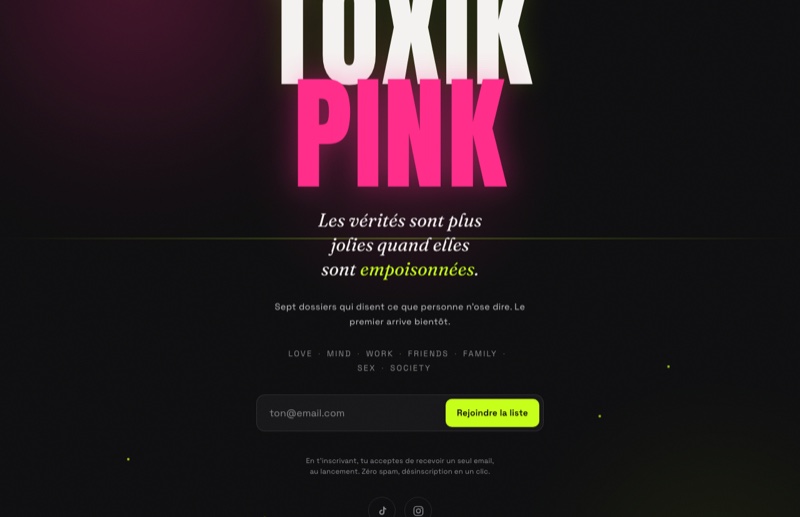 TOXIK PINK - Univers, site narratif réalisé par Kreative Monster