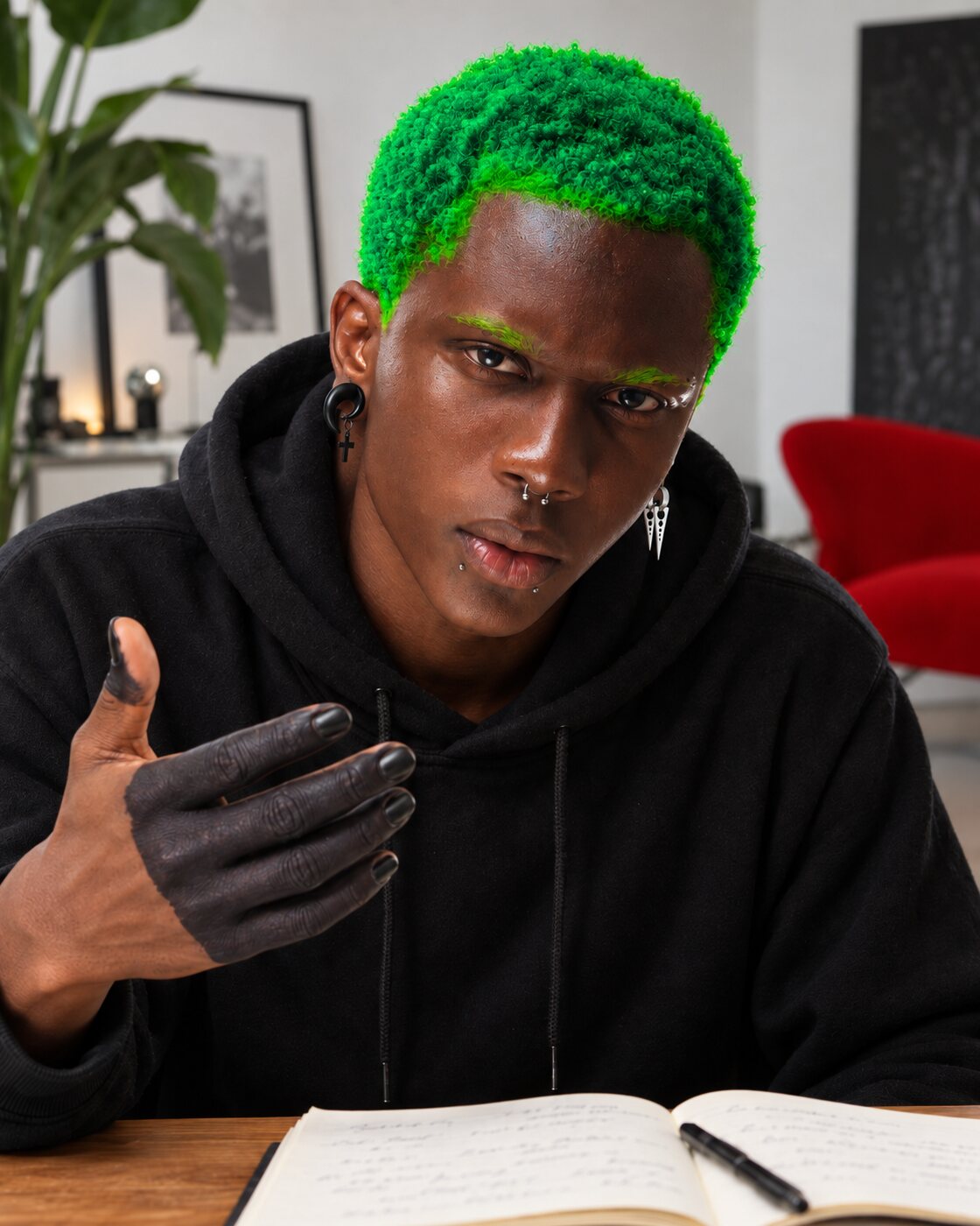 Steeve Aukingso en appel de conseil, face caméra, un carnet de notes ouvert devant lui